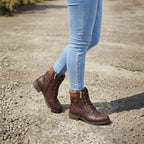 Women's leather ankle boots with side zipper and low block heel
