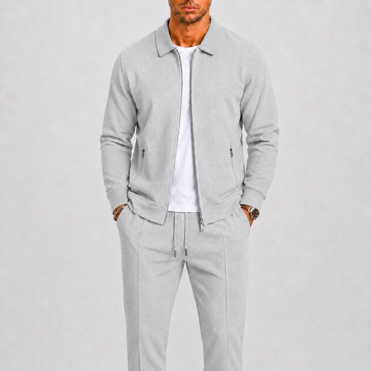 Men's Comfortable Lounge Set | Zip Jacket, Modern Fit