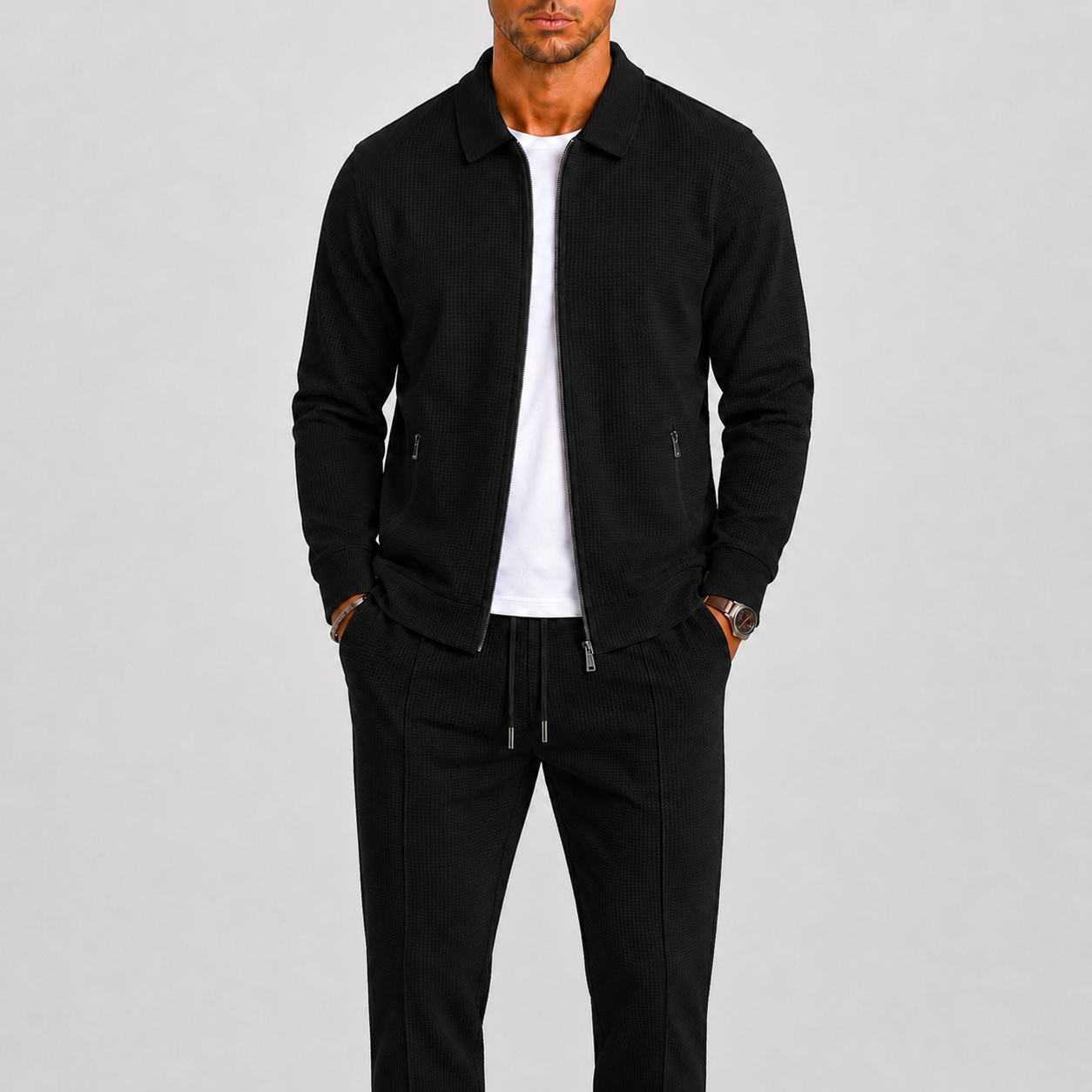 Men's Comfortable Lounge Set | Zip Jacket, Modern Fit