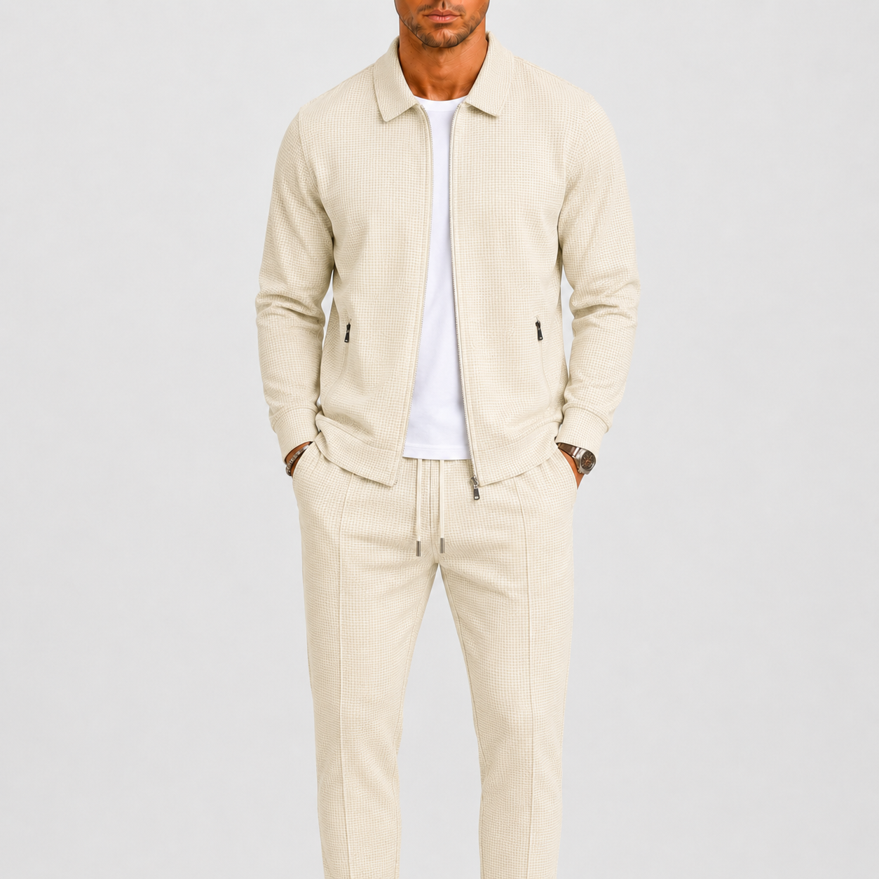 Men's Comfortable Lounge Set | Zip Jacket, Modern Fit
