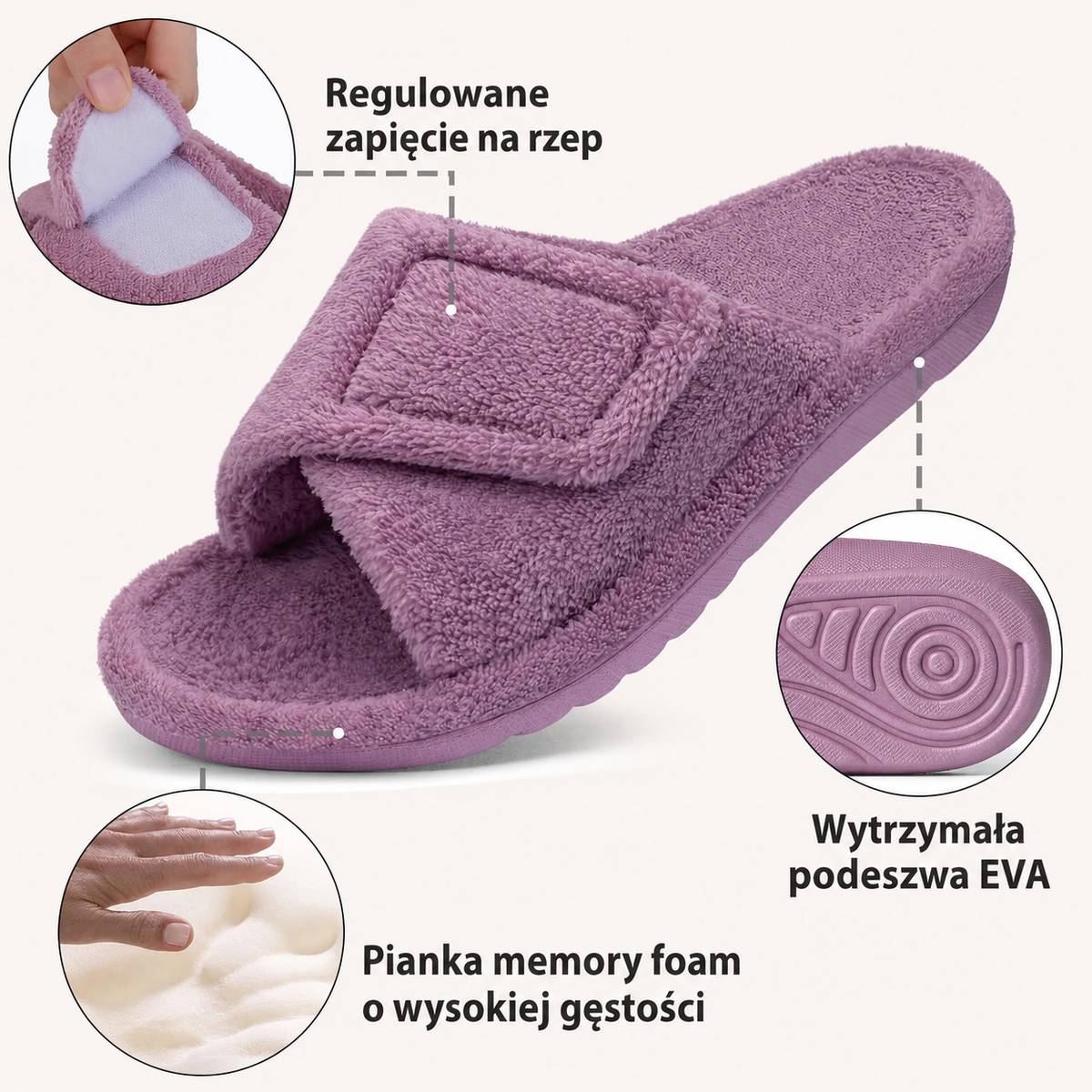 Orthopedic Slippers Women Terry Lined Lightweight Breathable Soft Sole