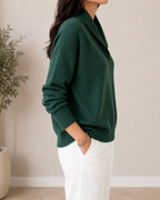 Women's soft knit V-neck jumper with wrap neckline, relaxed fit, all-season style
