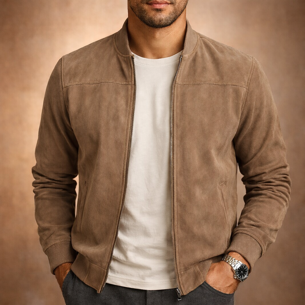 Men suede bomber jacket lightweight smart casual in beige green dark blue