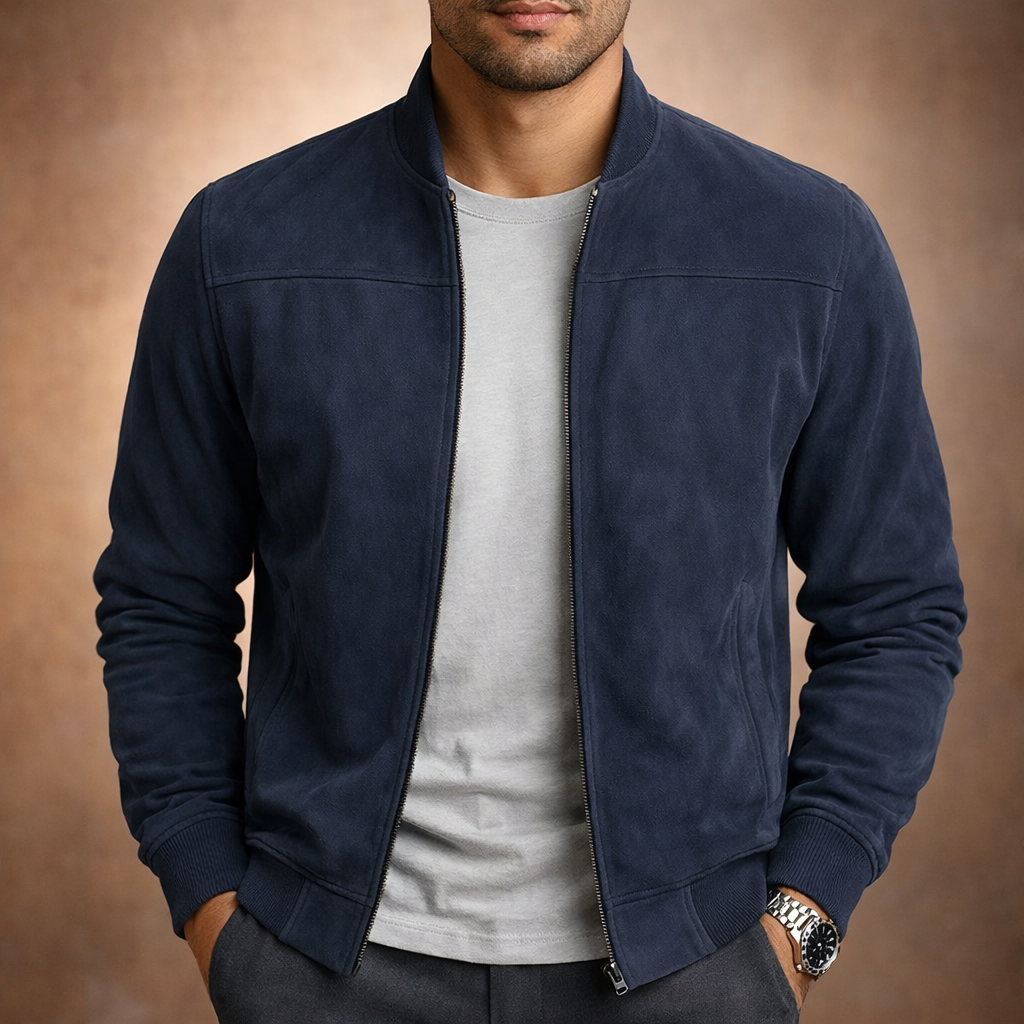 Men suede bomber jacket lightweight smart casual in beige green dark blue