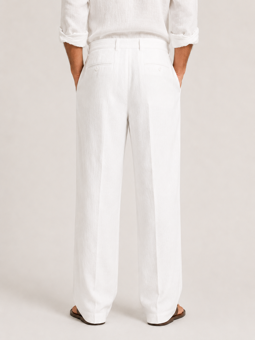 Men's linen trousers with drawstring waist, relaxed straight-leg fit, summer