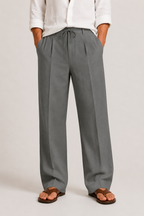 Men's linen trousers with drawstring waist, relaxed straight-leg fit, summer