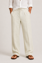 Men's linen trousers with drawstring waist, relaxed straight-leg fit, summer