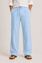Men's linen trousers with drawstring waist, relaxed straight-leg fit, summer