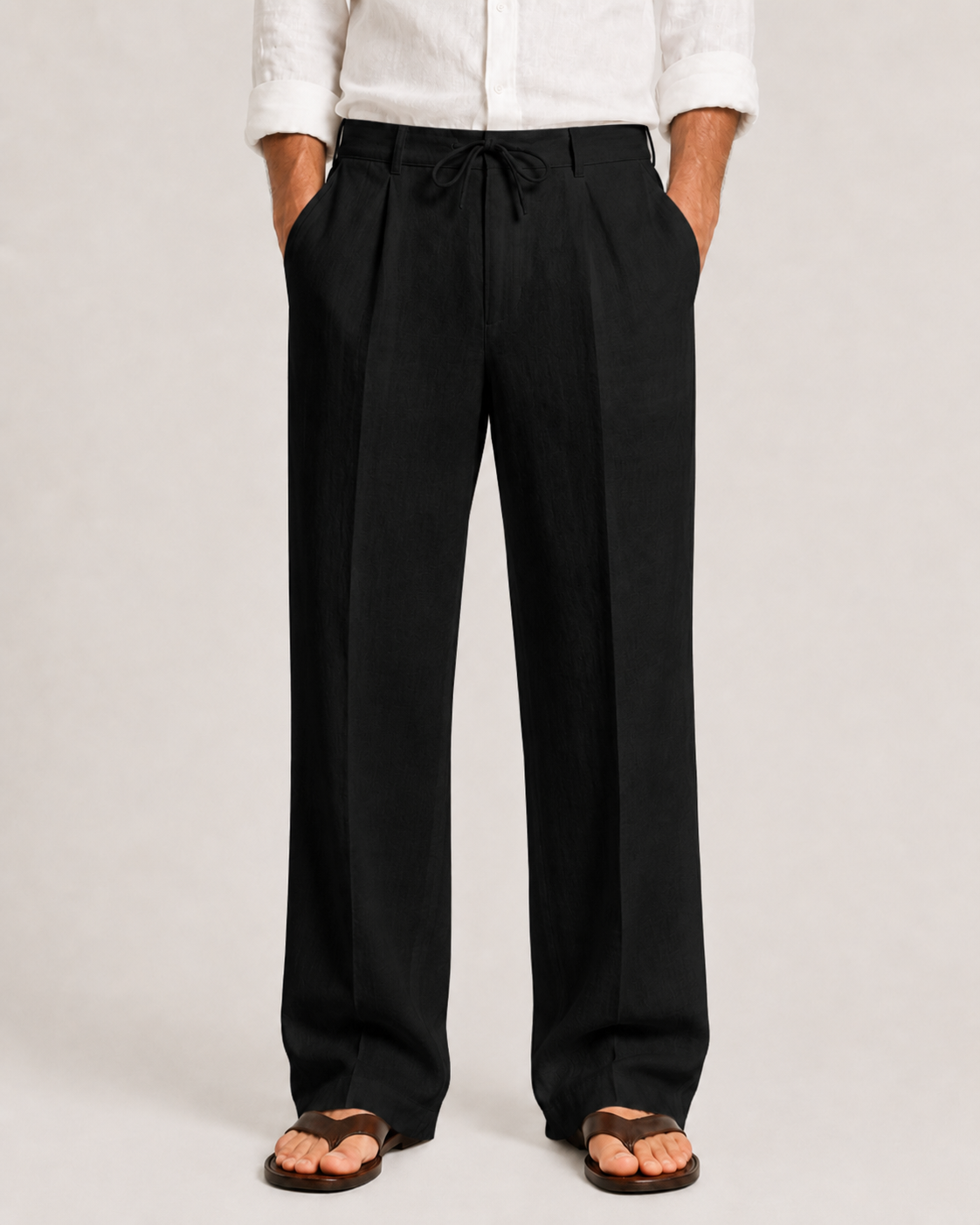 Men's linen trousers with drawstring waist, relaxed straight-leg fit, summer