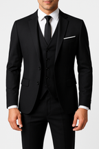 Men 3 piece wool formal suit slim fit two-button jacket vest trousers