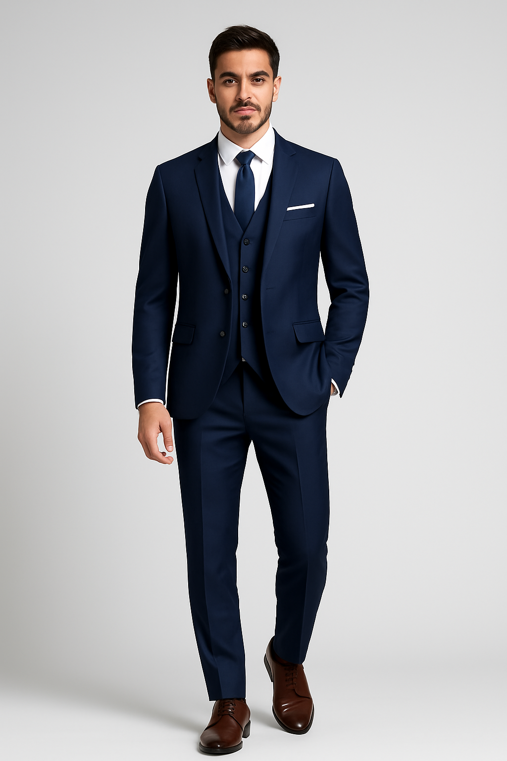 Men 3 piece wool formal suit slim fit two-button jacket vest trousers