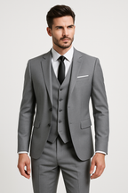 Men 3 piece wool formal suit slim fit two-button jacket vest trousers
