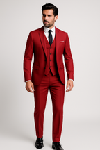 Men 3 piece wool formal suit slim fit two-button jacket vest trousers