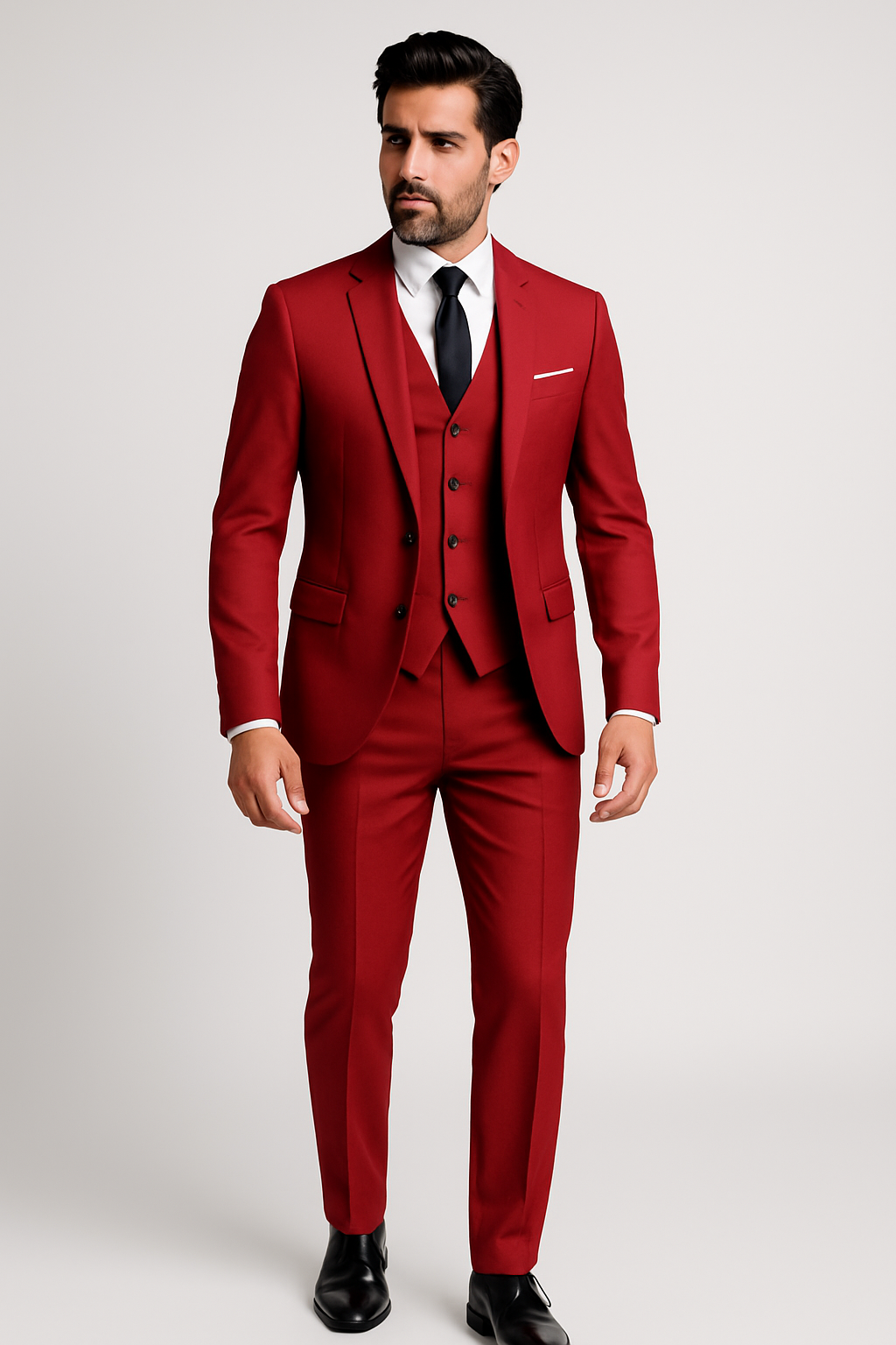 Men 3 piece wool formal suit slim fit two-button jacket vest trousers