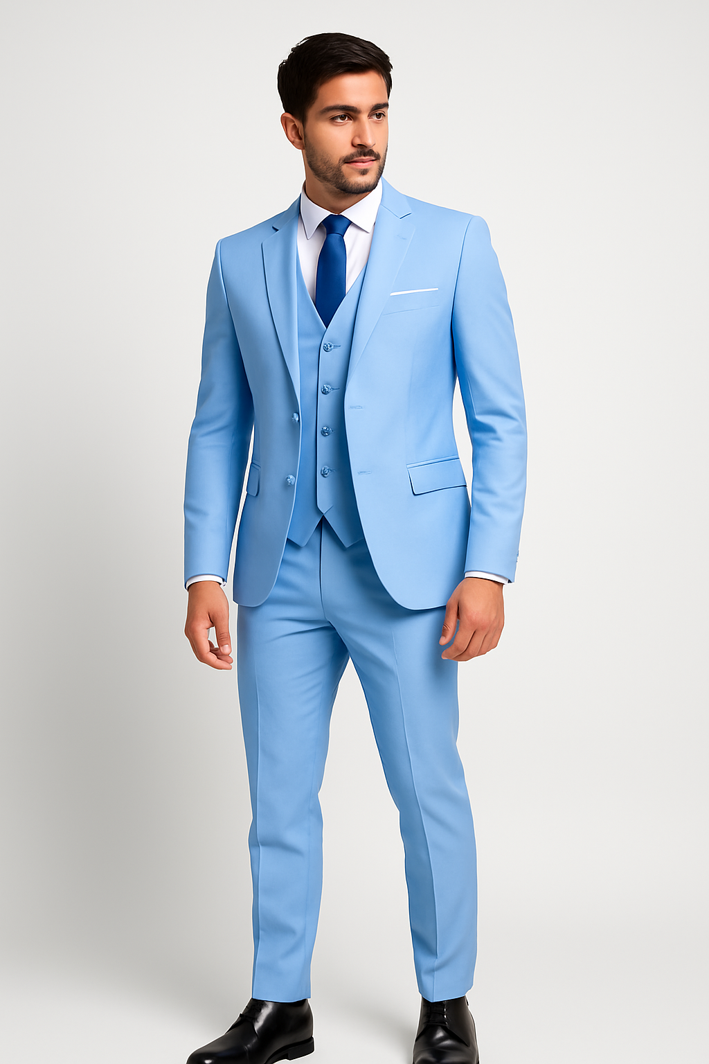 Men 3 piece wool formal suit slim fit two-button jacket vest trousers