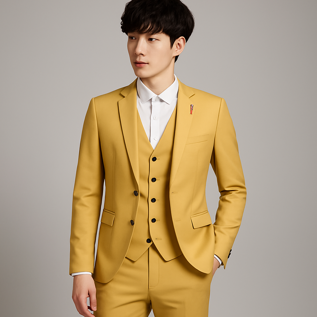 Men 3 piece wool formal suit slim fit two-button jacket vest trousers