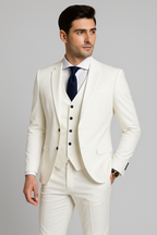 Men 3 piece wool formal suit slim fit two-button jacket vest trousers
