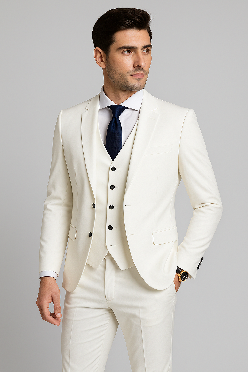 Men 3 piece wool formal suit slim fit two-button jacket vest trousers