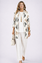 Women's 3-piece set with cardigan, top and printed trousers, relaxed fit spring summer outfit