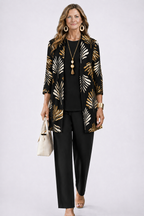 Women's 3-piece set with cardigan, top and printed trousers, relaxed fit spring summer outfit