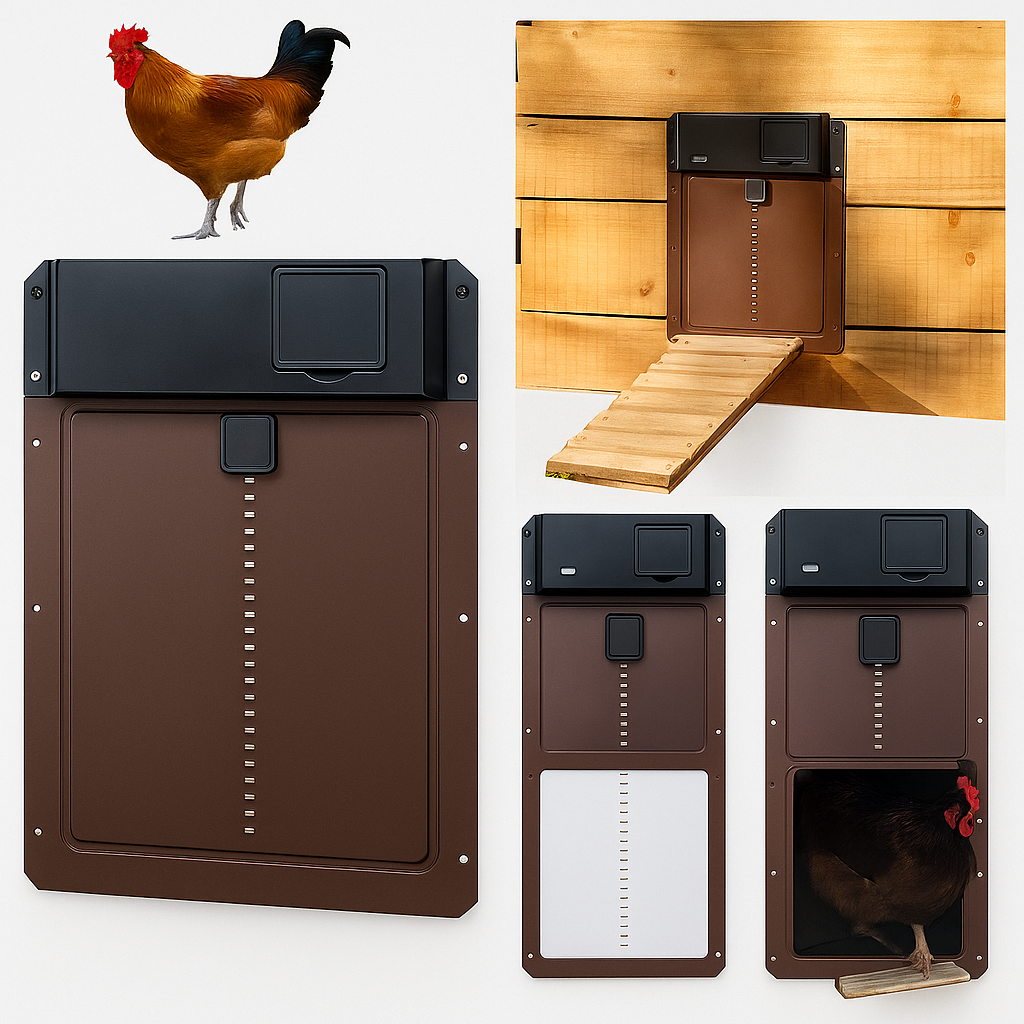 Automatic chicken coop door with light sensor weatherproof aluminum construction