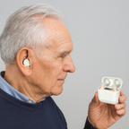 Invisible rechargeable in-ear hearing aid discreet white compact design