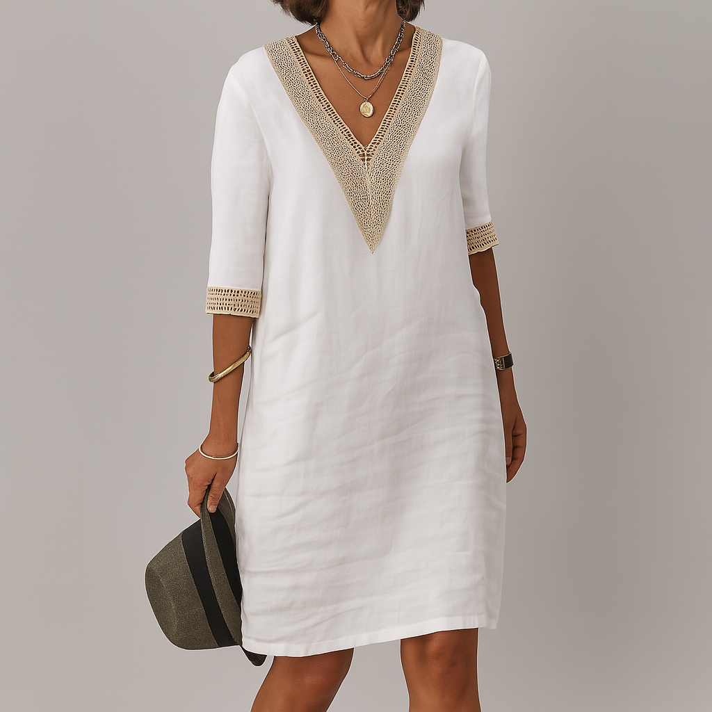 Women's linen summer dress midi length relaxed fit breathable