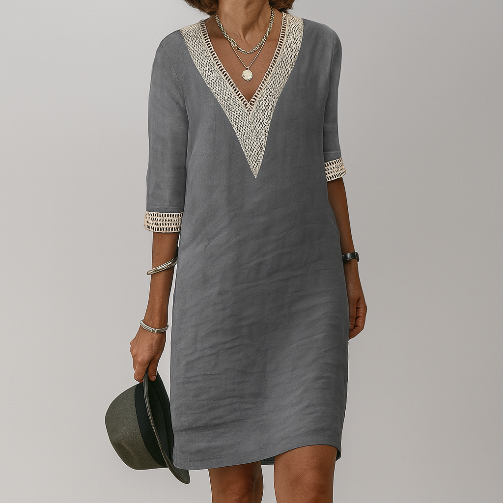 Women's linen summer dress midi length relaxed fit breathable