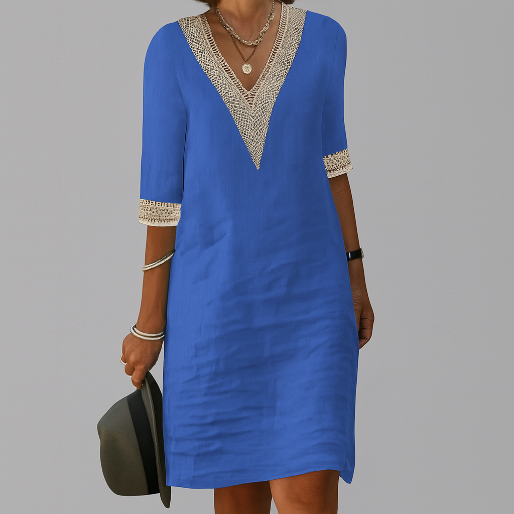 Women's linen summer dress midi length relaxed fit breathable