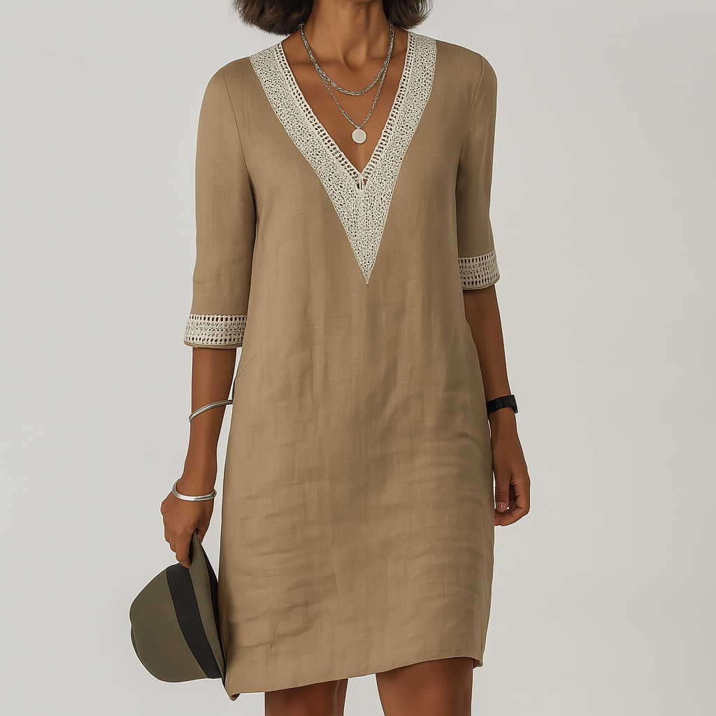 Women's linen summer dress midi length relaxed fit breathable