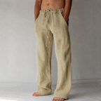 Men's linen trousers wide-leg with drawstring waist, relaxed fit summer pants