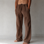 Men's linen trousers wide-leg with drawstring waist, relaxed fit summer pants
