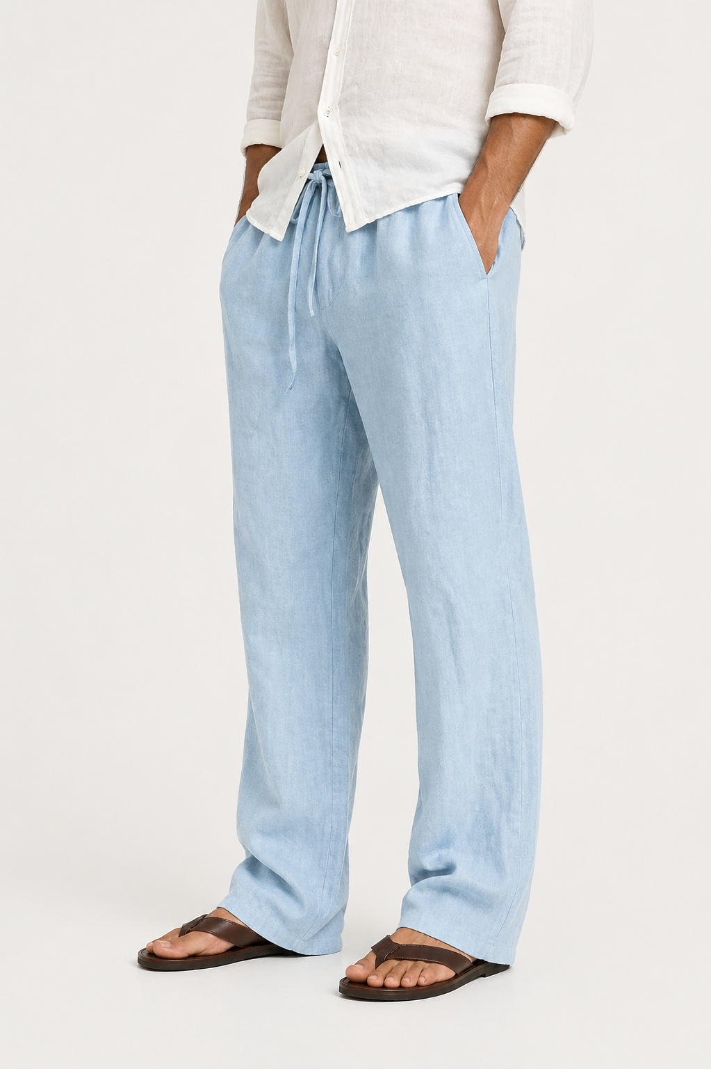 Men's linen-look trousers with drawstring waist, comfort fit for summer