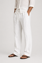 Men's linen-look trousers with drawstring waist, comfort fit for summer