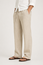 Men's linen-look trousers with drawstring waist, comfort fit for summer