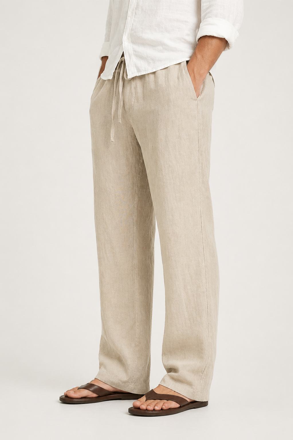Men's linen-look trousers with drawstring waist, comfort fit for summer