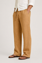 Men's linen-look trousers with drawstring waist, comfort fit for summer