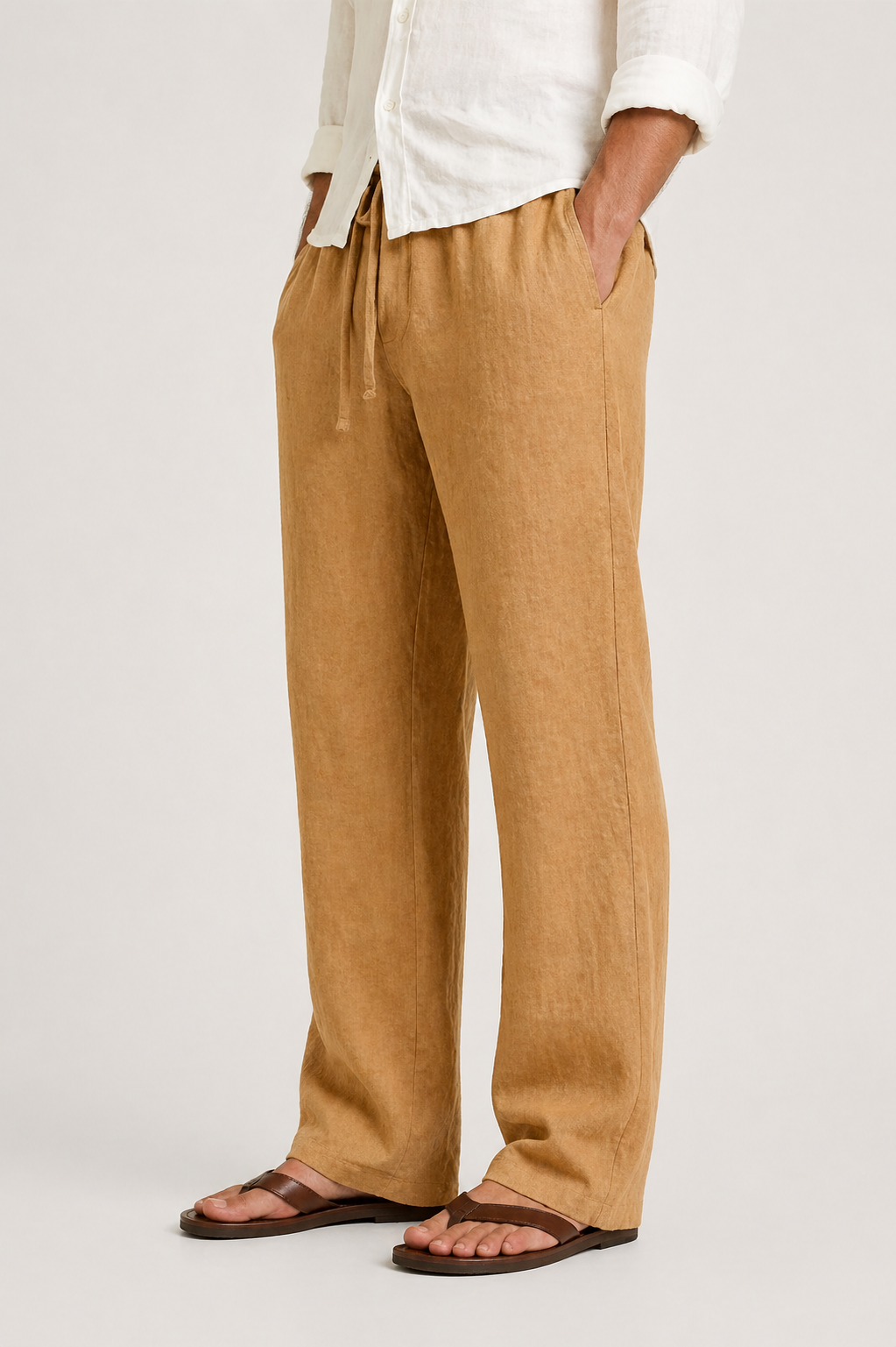 Men's linen-look trousers with drawstring waist, comfort fit for summer