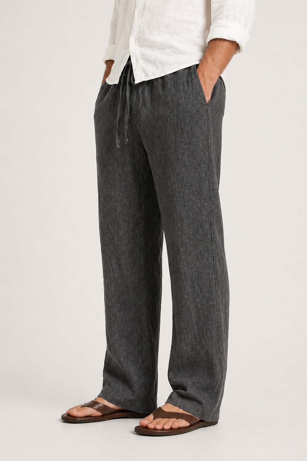 Men's linen-look trousers with drawstring waist, comfort fit for summer