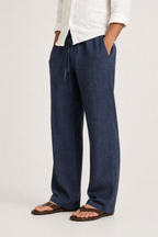 Men's linen-look trousers with drawstring waist, comfort fit for summer