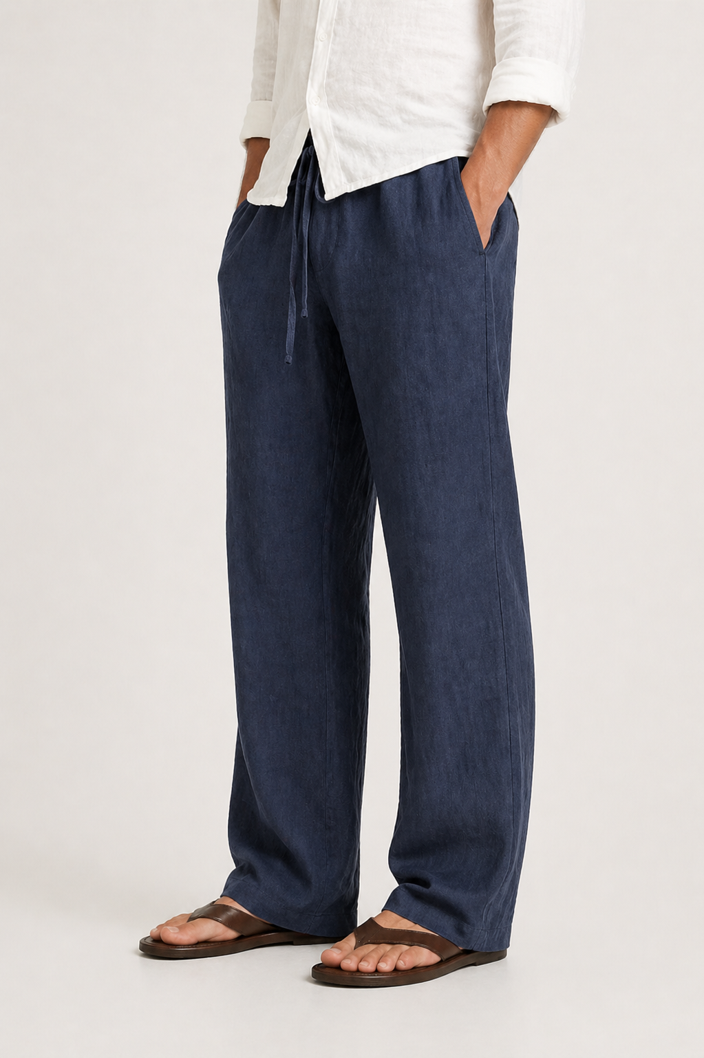 Men's linen-look trousers with drawstring waist, comfort fit for summer
