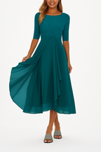 Women's summer A-line midi dress, flowy silhouette, wedding guest style
