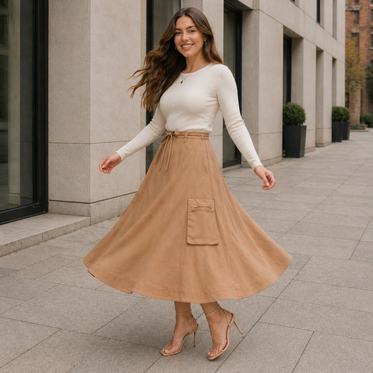 Women's Midi Skirt | Adjustable High Waist | Utility Style