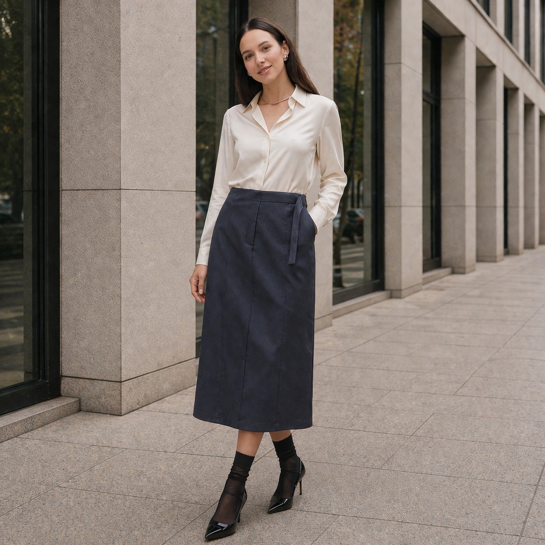 Women's Midi Skirt | Adjustable Waist | Dark Gray