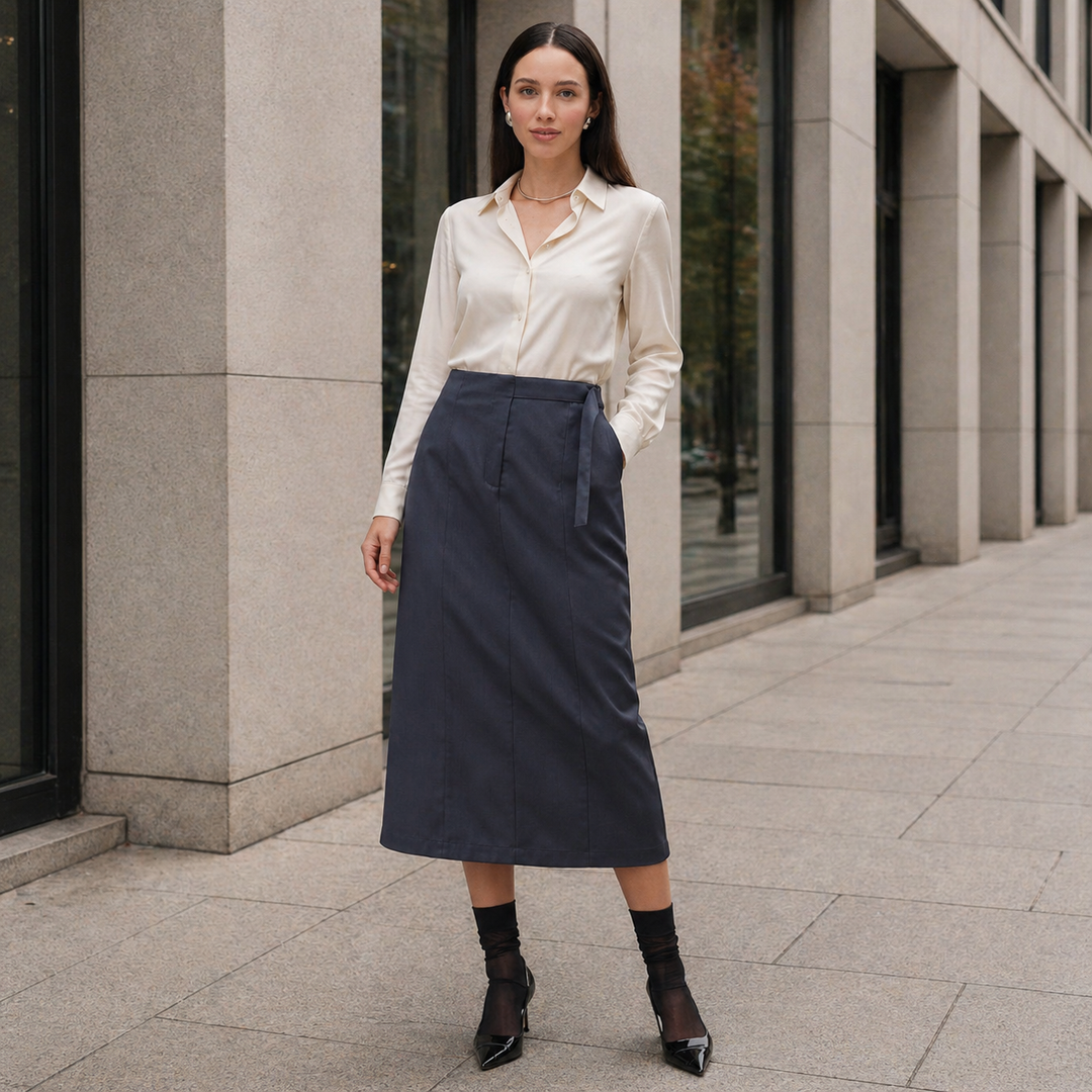 Women's Midi Skirt | Adjustable Waist | Dark Gray