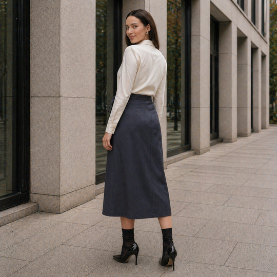 Women's Midi Skirt | Adjustable Waist | Dark Gray