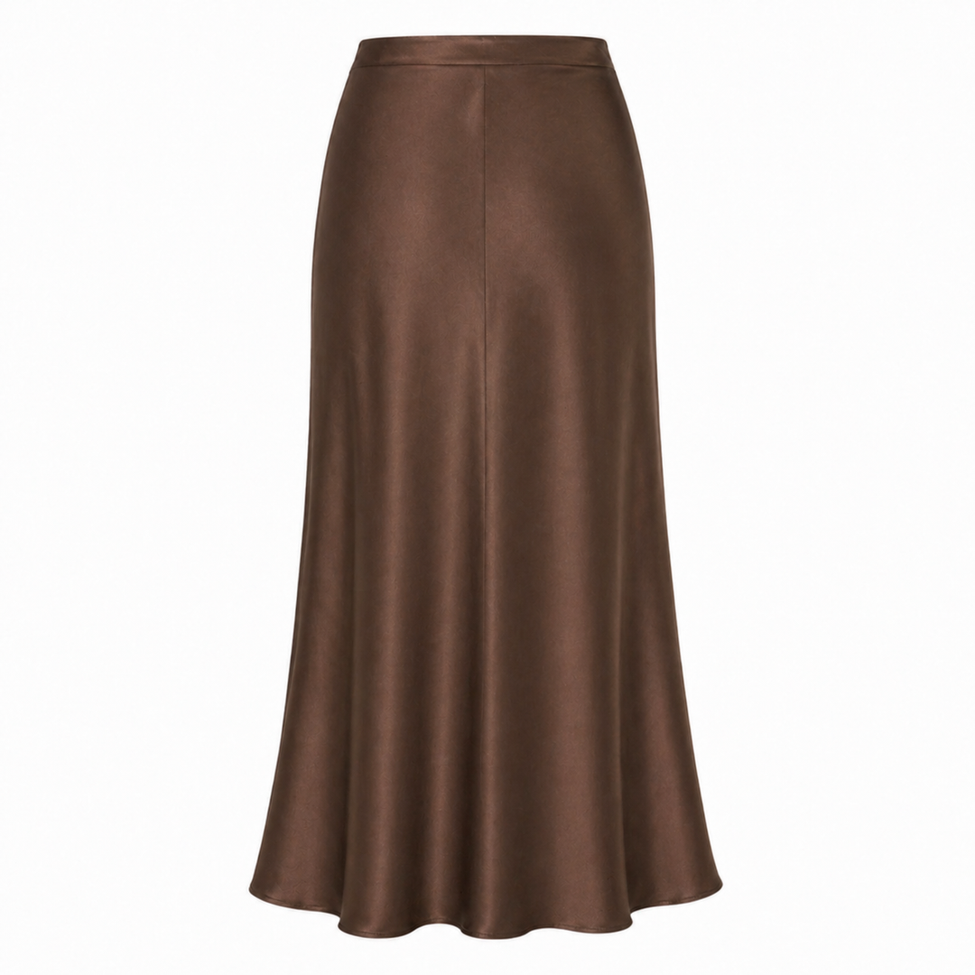Midi Skirt | Casual Satin Fabric | High Waist