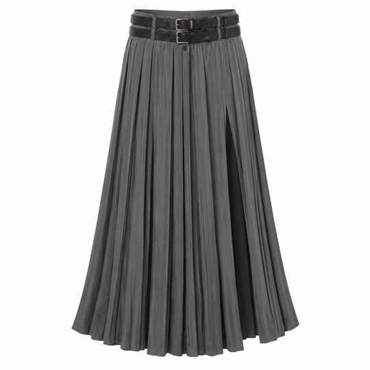 Maxi Skirt | Pleated, Split | Regular Fabric