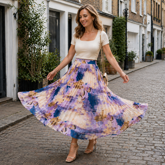 Women's Maxi Skirt | Floral Design, Pleated Details