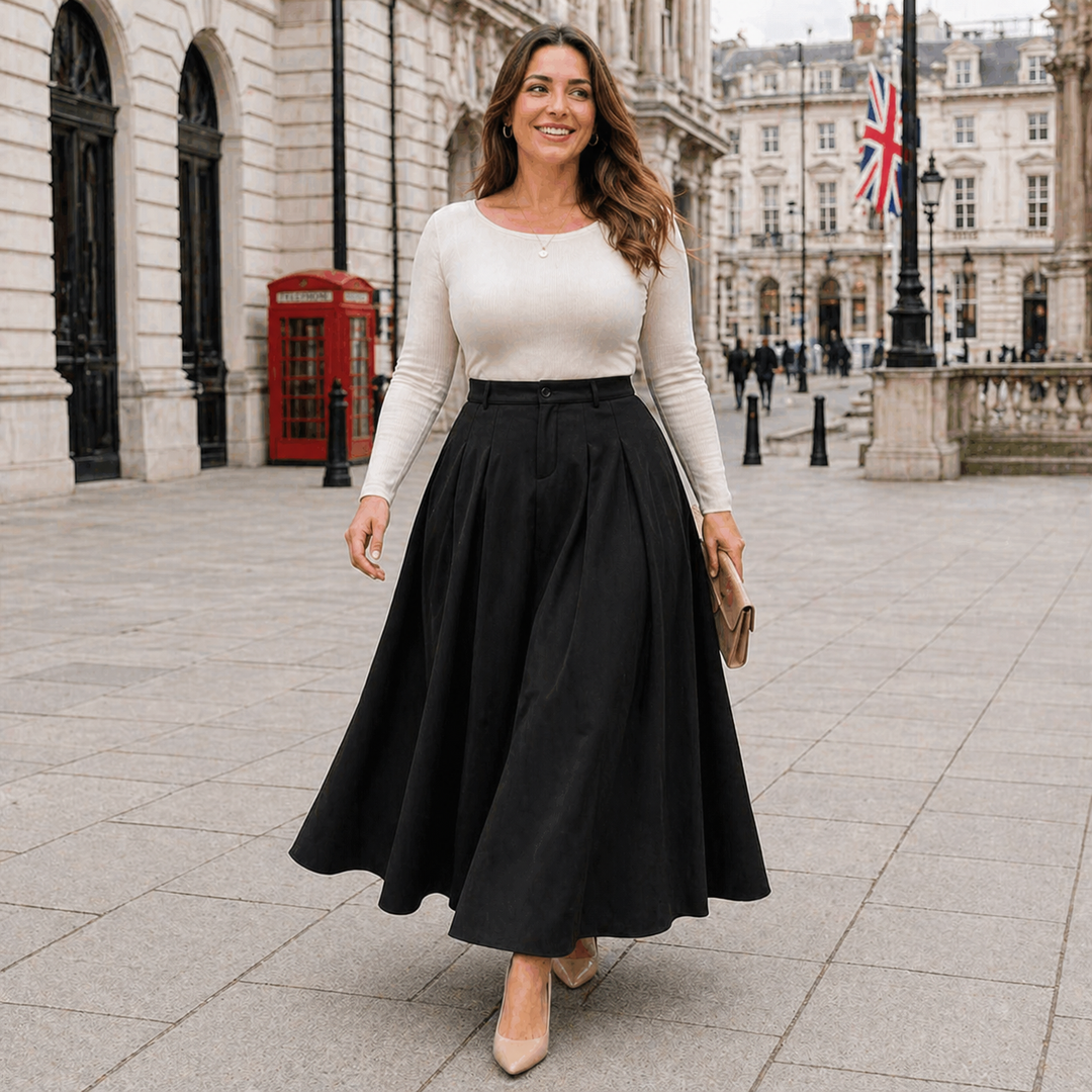 A-Line Maxi Skirt with High-Waisted Pleated Design